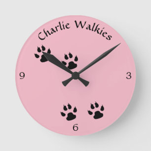 Dog Footprint Roze Ronde Klok