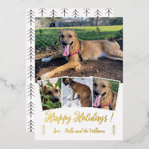 Dog Foto Collage Gold Foil White Holiday Card Folie Feestdagenkaart