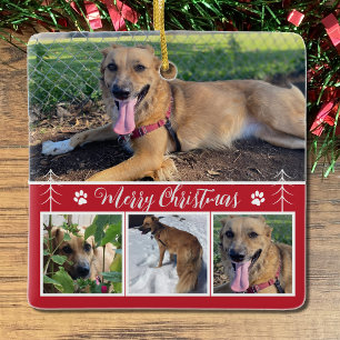 Dog Foto Collage Red met kerstversiering Keramisch Ornament