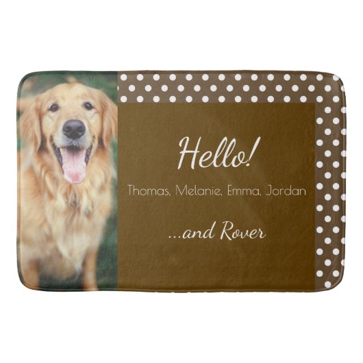 Dog Foto en familienaam Polka Dot Brown Badmat (Voorkant)