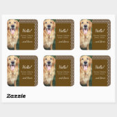 Dog Foto en familienaam Polka Dot Brown Vierkante Sticker (Vel)