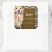 Dog Foto en familienaam Polka Dot Brown Vierkante Sticker (Tas)