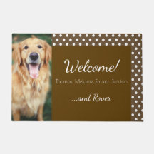 Dog Foto en familienaam Polka Dot Brown Welkom