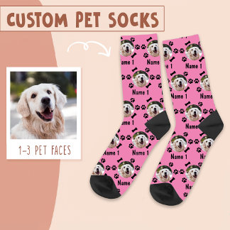 Dog Foto en naam, met Botten en schilderafdrukken  Sokken