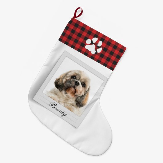Dog Foto- en Paw Pet-eigenaar op maat Grote Kerstsok (Voorkant (Hangend))