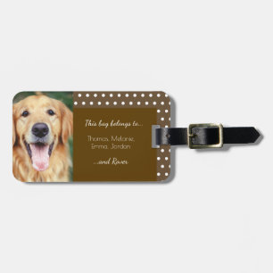 Dog Foto Familienaam Polka Dot Brown Bagagelabel