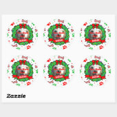 Dog-foto met kerstmis ronde sticker (Vel)