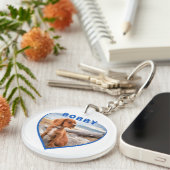 Dog Foto Naam Blue Heart Dog Sleutelhanger (Voorkant Rechts)