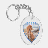 Dog Foto Naam Blue Heart Dog Sleutelhanger (Voorkant Links)