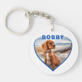 Dog Foto Naam Blue Heart Dog Sleutelhanger (Voorkant)