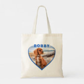Dog Foto Naam Blue Heart Dog Tote Bag (Achterkant)