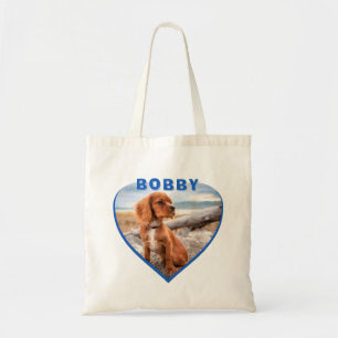 Dog Foto Naam Blue Heart Dog Tote Bag