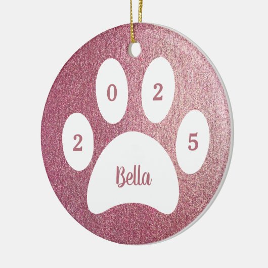 Dog Foto Naam Jaar White Paw Print Roos Gold Keramisch Ornament (Links)