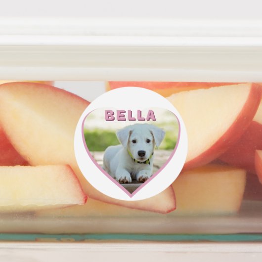 Dog Foto Naam Roze Heart Pet Labels (Aangebracht)