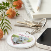 Dog Foto Naam Roze Heart Sleutelhanger (Voorkant Rechts)