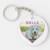 Dog Foto Naam Roze Heart Sleutelhanger (Voorkant)