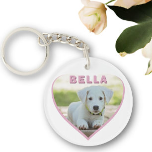 Dog Foto Naam Roze Heart Sleutelhanger