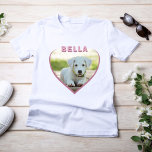 Dog Foto Naam Roze Heart T-Shirt<br><div class="desc">Dog Foto naam Roze Heart T-Shirt. Een foto in een vorm van een hart. Het is een geweldig T-shirt voor een meisje met een hond.</div>