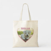 Dog Foto Naam Roze Heart Tote Bag (Achterkant)
