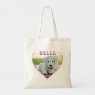 Dog Foto Naam Roze Heart Tote Bag