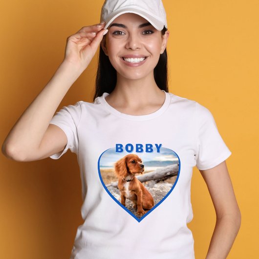 Dog Foto Name Blue Heart Dog Owner T-Shirt