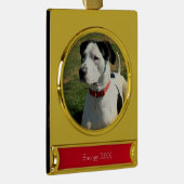 Dog Foto Rood Naam Eenvoudig kerstfeest Verguld Banner Ornament (Rechts)