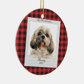 Dog Foto voor eerste kerstfeest Naam Jaar Aangepas Keramisch Ornament (Rechts)