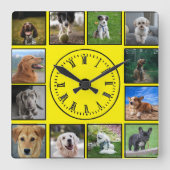 Dog Foto's collage op gele achtergrond Vierkante Klok (Voorkant)