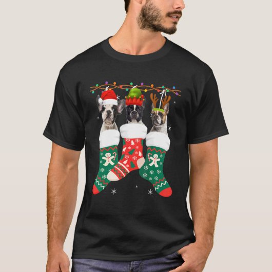 Dog French Bulldog kerstsoks Xmas Pajama Pup T-shirt (Voorkant)