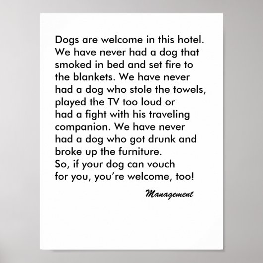 Dog Friendly Hotel Sign Poster (Voorkant)