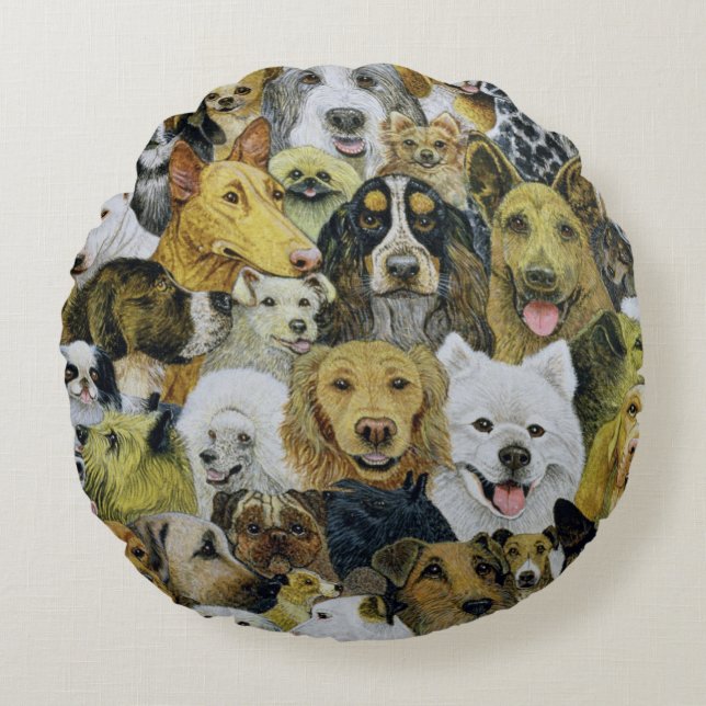 Dog Friends Rond Kussen (Voorkant)