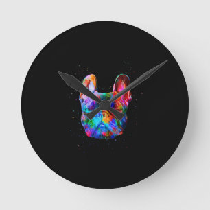 Dog Geometric Color Splash Pop Art French Bulldog Ronde Klok