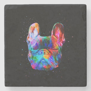 Dog Geometric Color Splash Pop Art French Bulldog Stenen Onderzetter