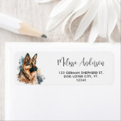Dog German Shepherd Waterverf Return Address Etiket (Insitu)