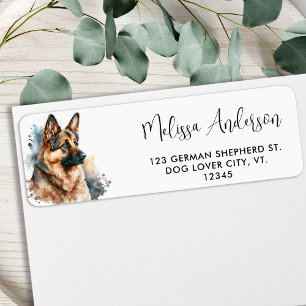 Dog German Shepherd Waterverf Return Address Etiket