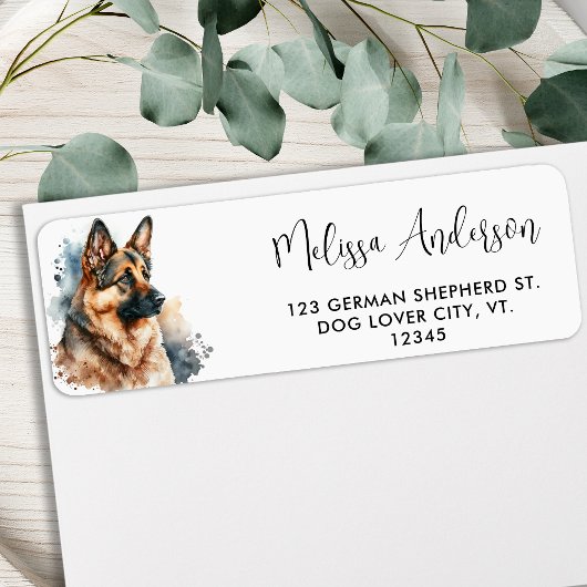 Dog German Shepherd Waterverf Return Address Etiket