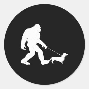 Dog Gift   Bigfoot Walking Dachshund Funny Wiener Ronde Sticker