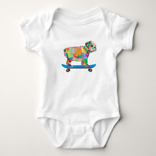 Dog Gift | Colorful Cool Bulldog Puppy Skateboard Romper (Voorkant)