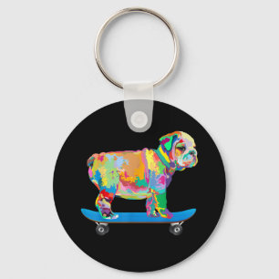 Dog Gift Colorful Cool Bulldog Puppy Skateboard Sleutelhanger
