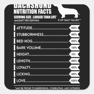 Dog Gift Dachshund Nutrition Facts Vierkante Sticker
