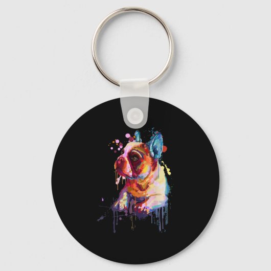 Dog Gift | Franse Bulldog Hand Drawing Art Sleutelhanger (Voorkant)