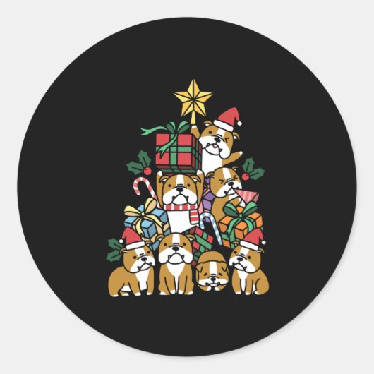 Dog Gift | Kerstboom Engelse Bulldog Dog Ronde Sticker (Voorkant)