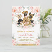 Dog Girl Baby shower Blush Pink Floral Puppies Kaart (Staand voorkant)