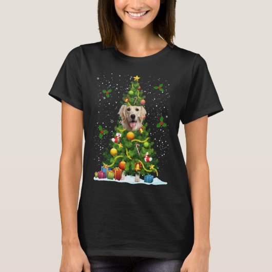 Dog Golden Retriever Christmas Tree T-shirt (Voorkant)