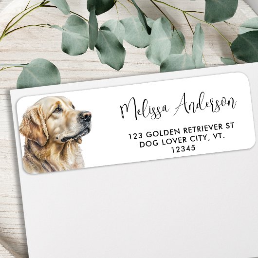 Dog Golden Retriever Pet Waterverf Return Address Etiket
