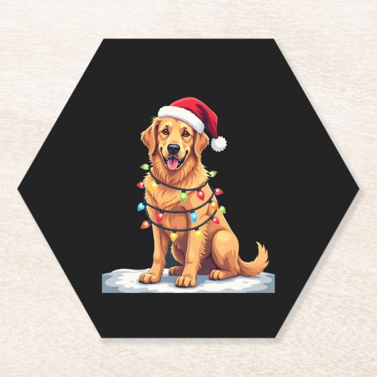 Dog Golden Retriever Santa Christmas Lights ( Kartonnen Onderzetters (Voorkant)
