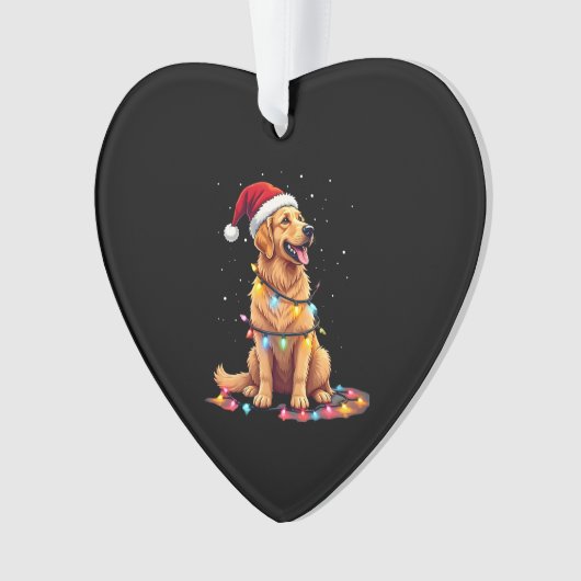 Dog Golden Retriever Santa Christmas Xmas Lights ( Ornament (voorkant)