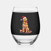 Dog Golden Retriever Santa Christmas Xmas Lights ( Wijnglas Zonder Voet (Voorkant)