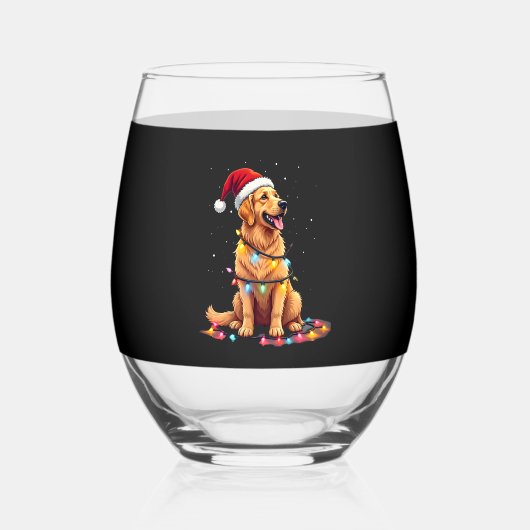 Dog Golden Retriever Santa Christmas Xmas Lights ( Wijnglas Zonder Voet (Voorkant)
