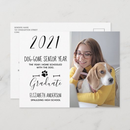 Dog Gone Senior Year Class 2021 Photo Afstuderen Uitnodiging Briefkaart (Voorkant / Achterkant)